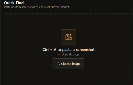 Quick Find screenshot paste and upload area on Home